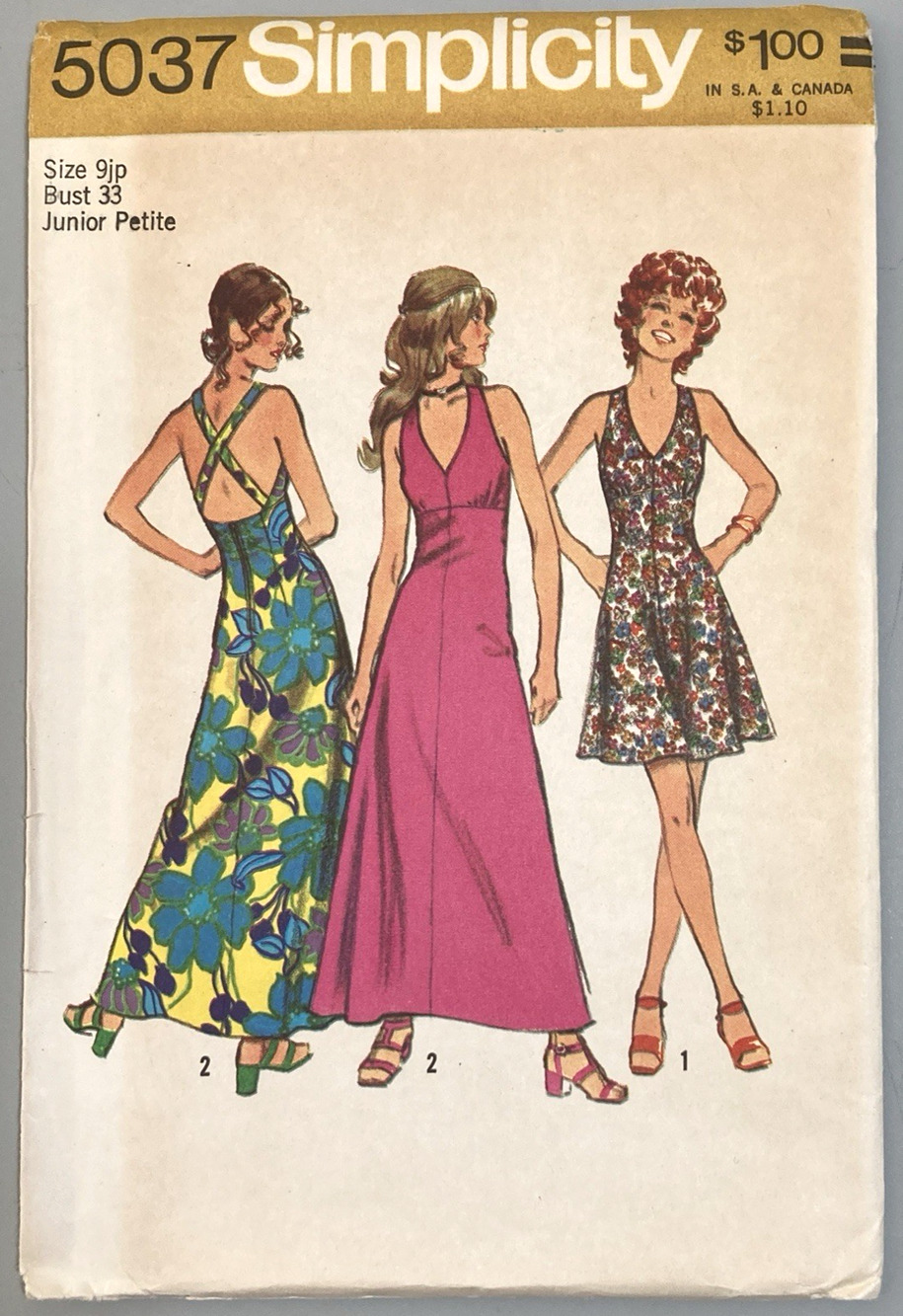 Simplicity 5037 Vtg Pattern Junior Petite Sz 9 Halter Dress UNCUT Mini-Maxi 70s